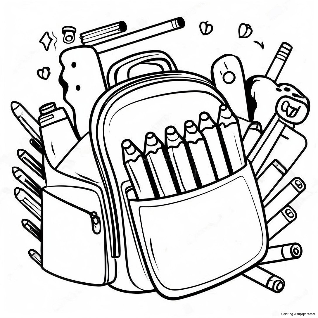 Cute School Supplies Coloring Page 25430