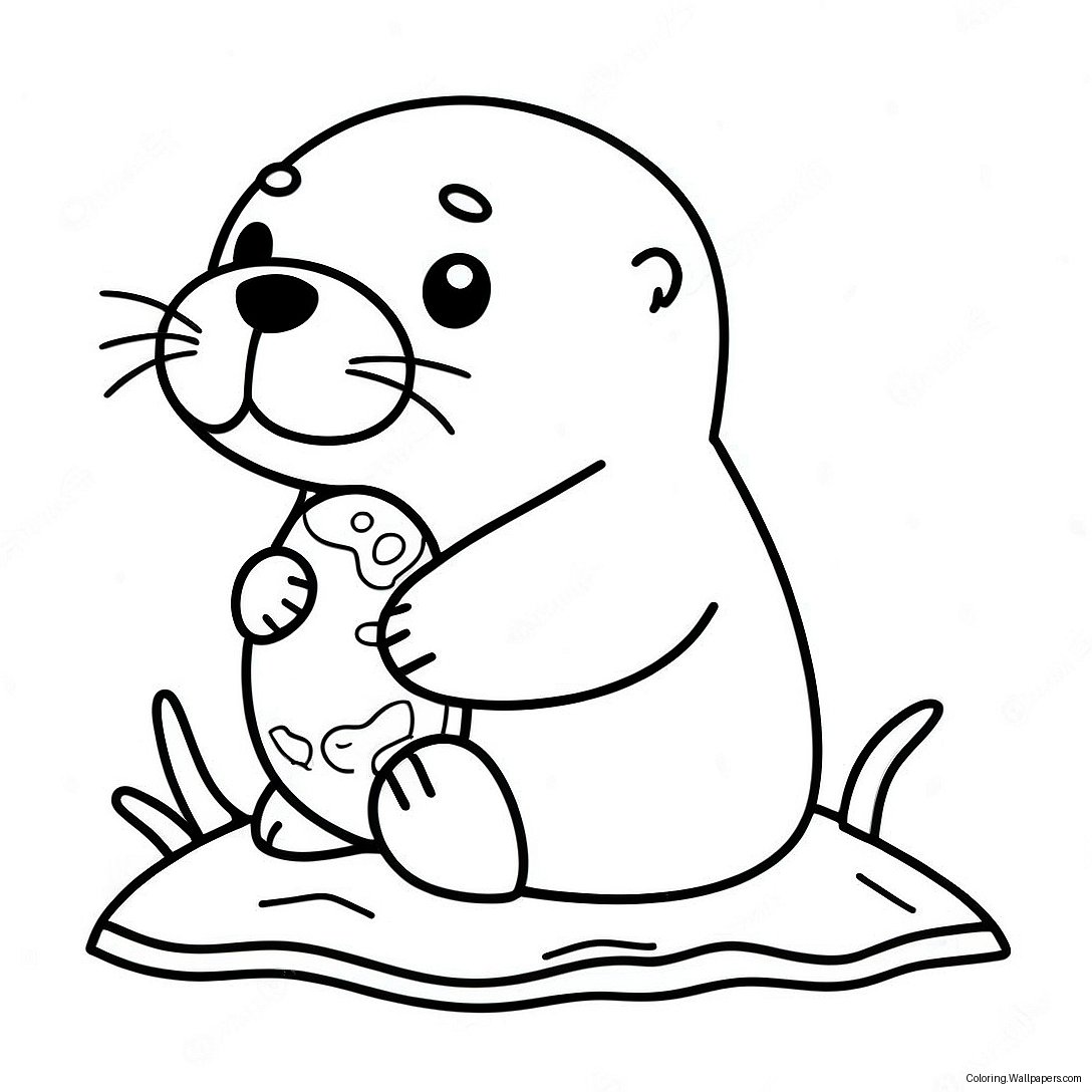 Cute Sea Otter Holding A Rock Coloring Page 15030