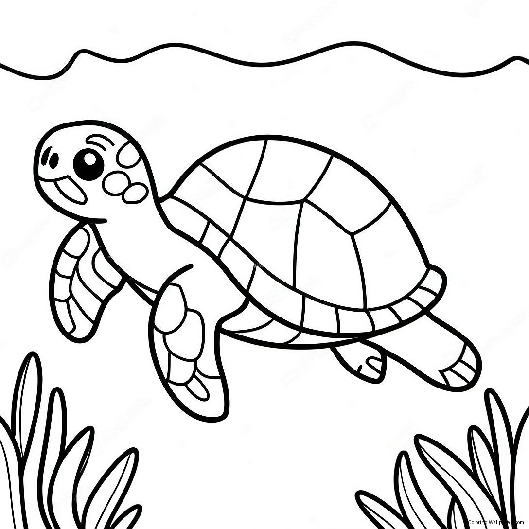 Página Para Colorear De Una Linda Tortuga Marina Nadando 11480