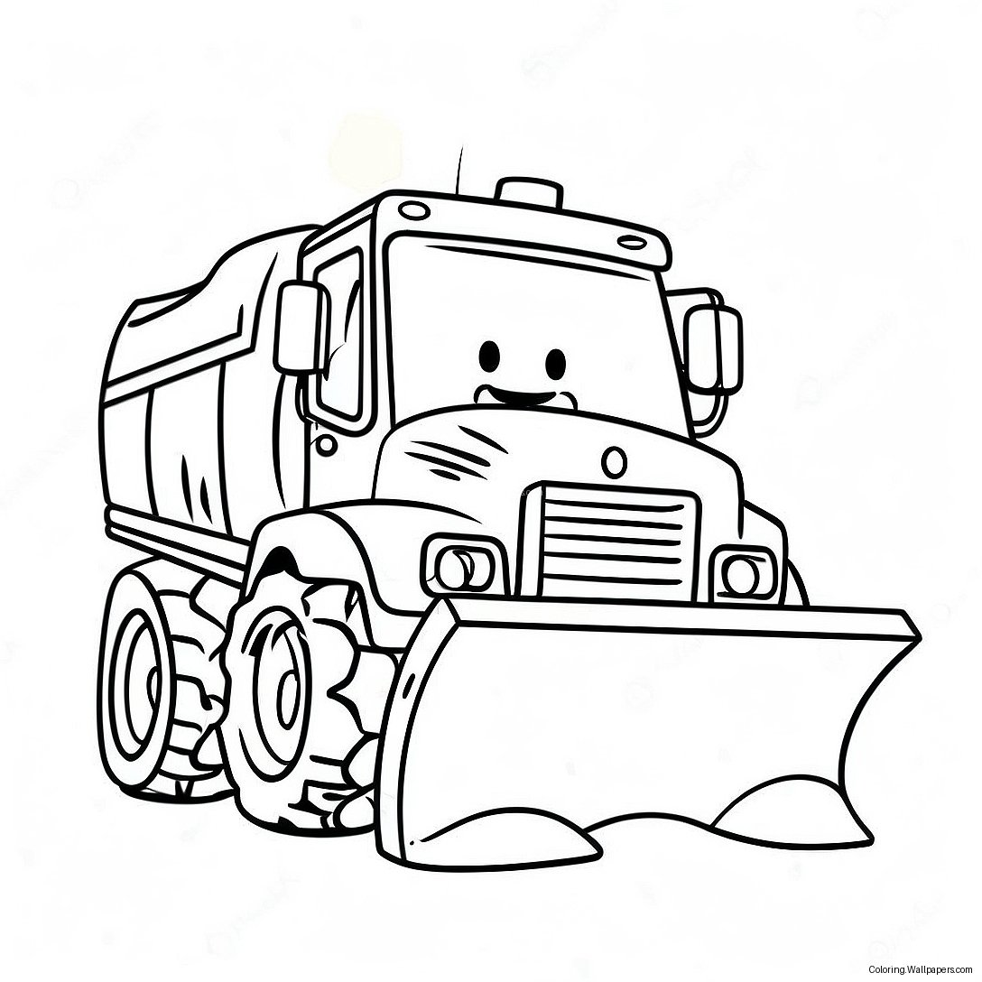 Cute Snow Plow With Smiling Face Coloring Page 32412