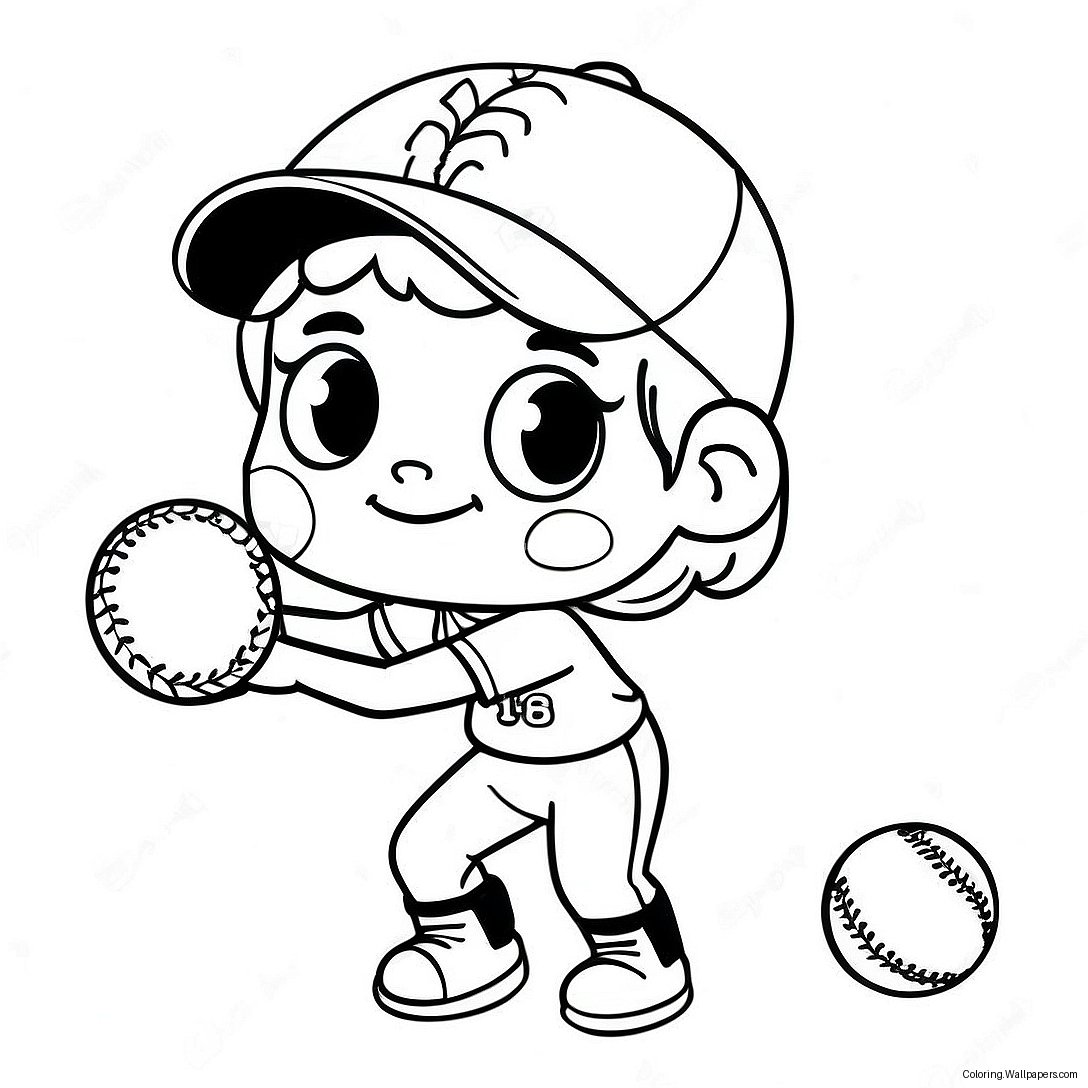 Cute Softball Coloring Page 14639