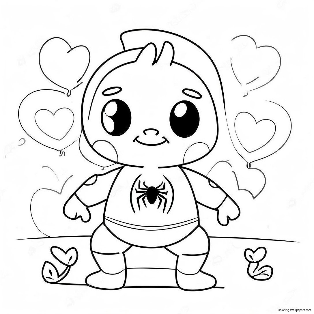 Cute Spiderman With Hearts Coloring Page 32455