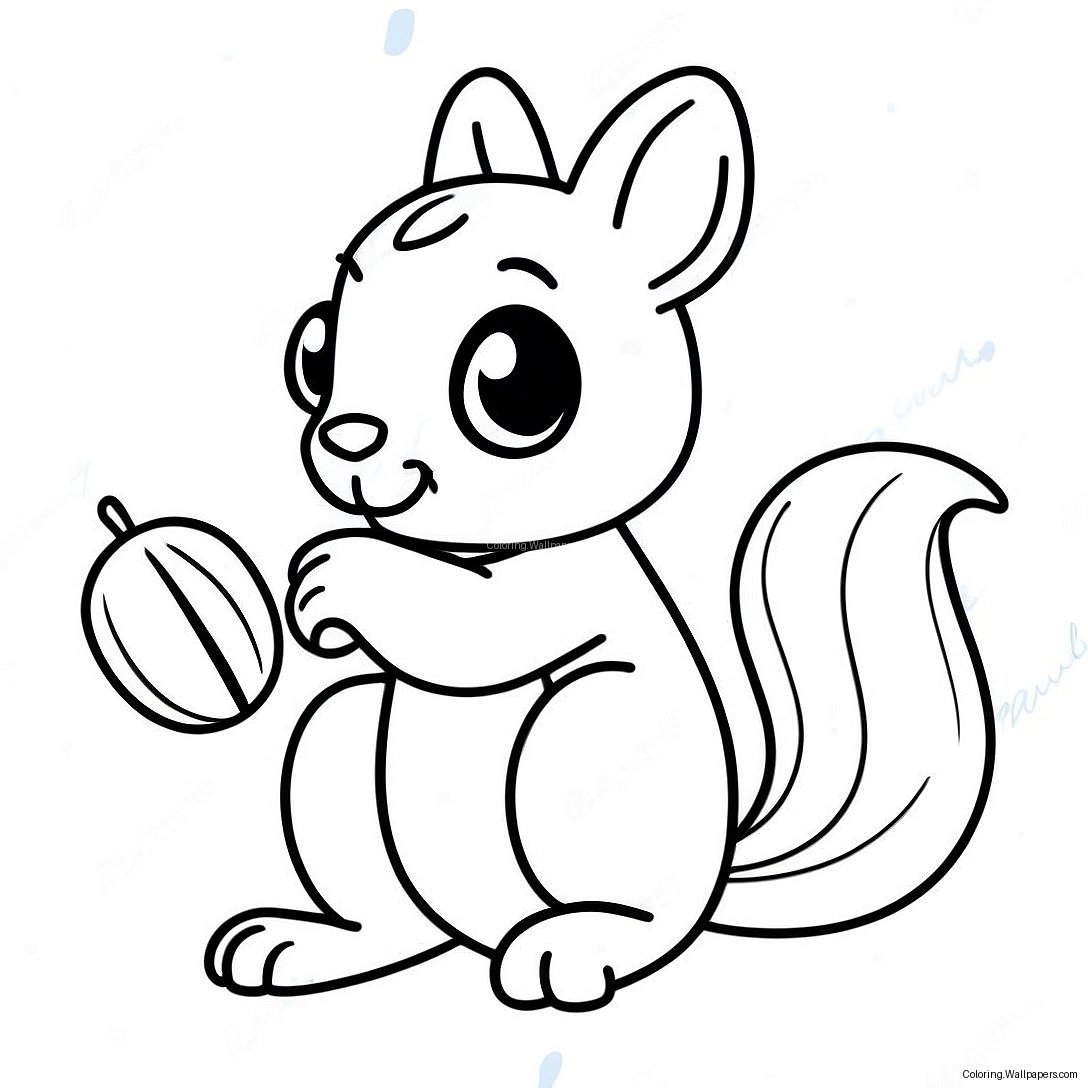 Cute Squirrel Holding An Acorn Coloring Page 48163