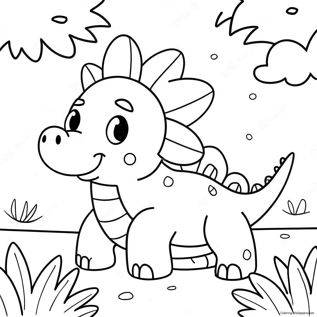 Cute Stegosaurus With Flowers Coloring Page 13421