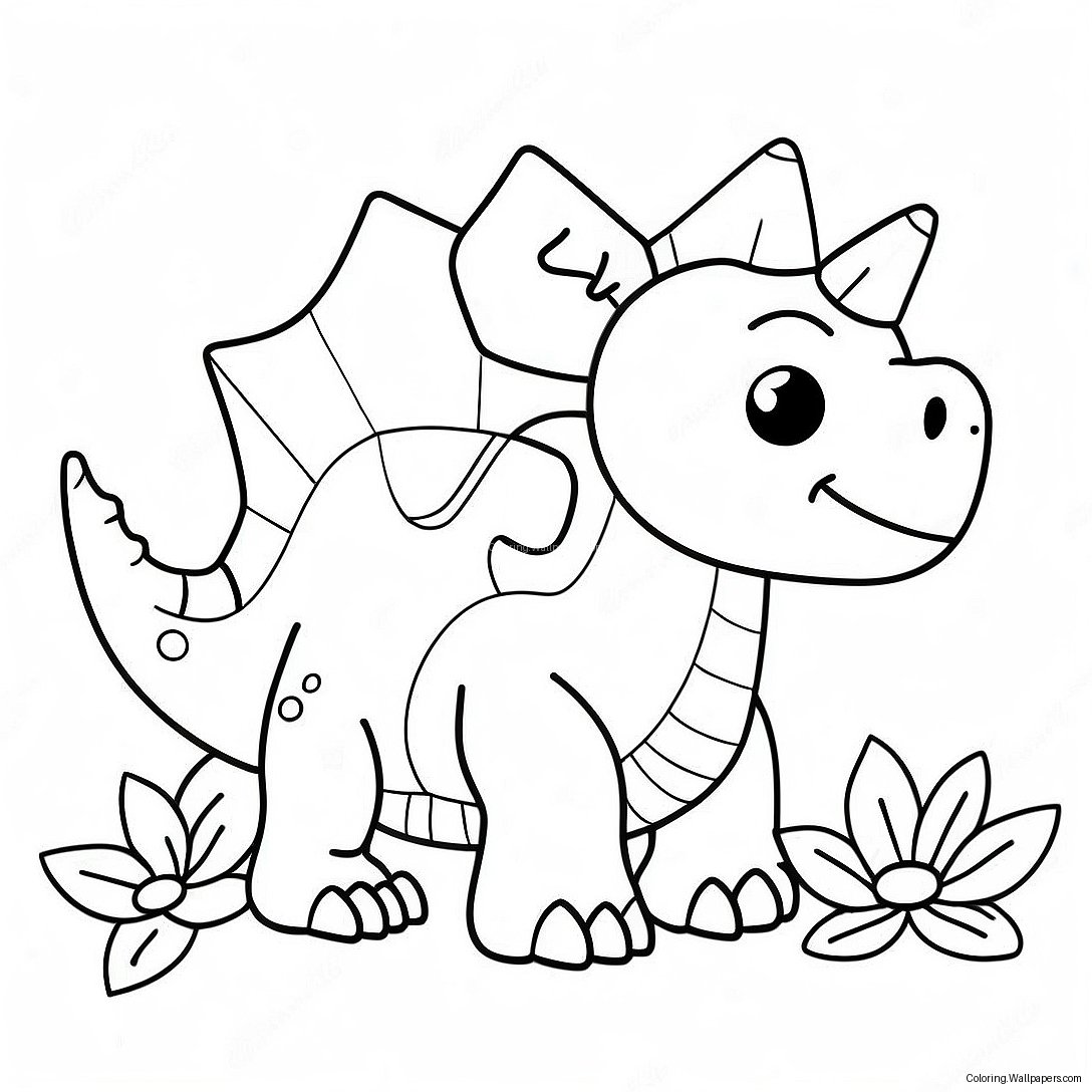 Cute Stegosaurus With Flowers Coloring Page 13422