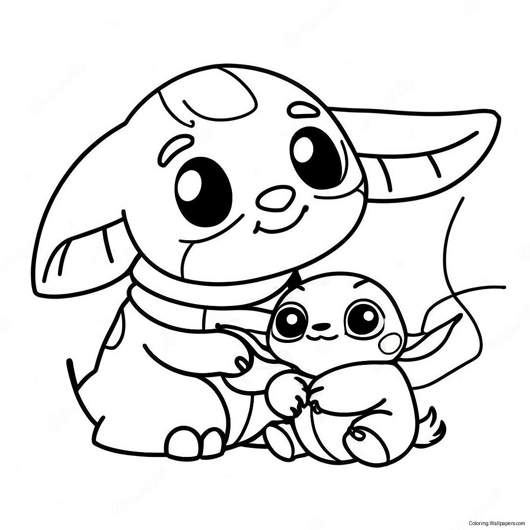 Cute Stitch And Baby Yoda Friends Coloring Page 12296