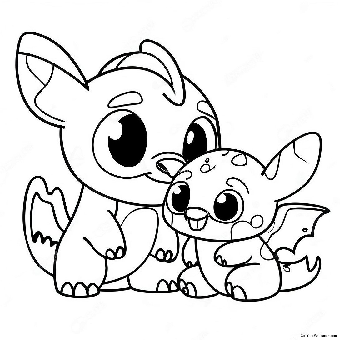 Cute Stitch And Toothless Friends Coloring Page 45109