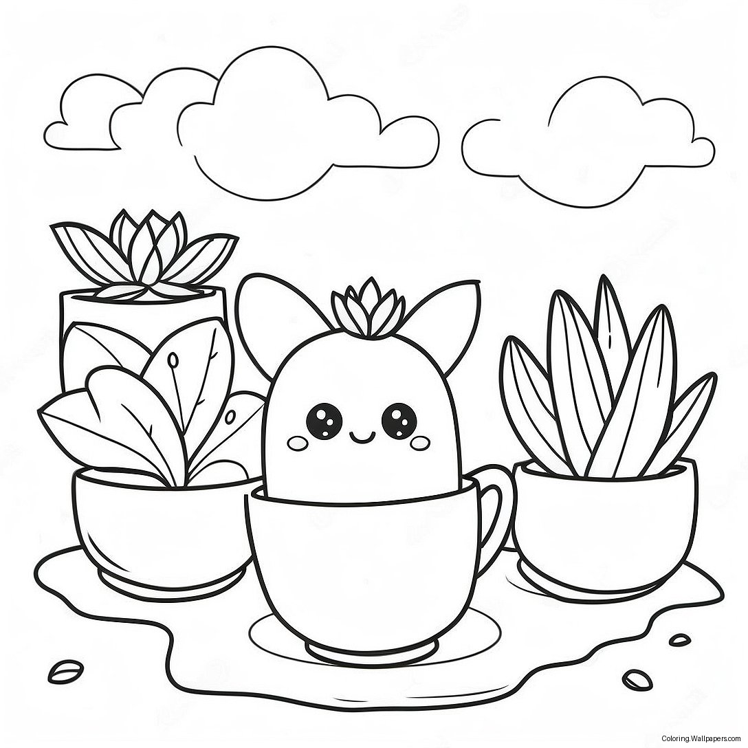 Cute Succulent Garden Coloring Page 2879