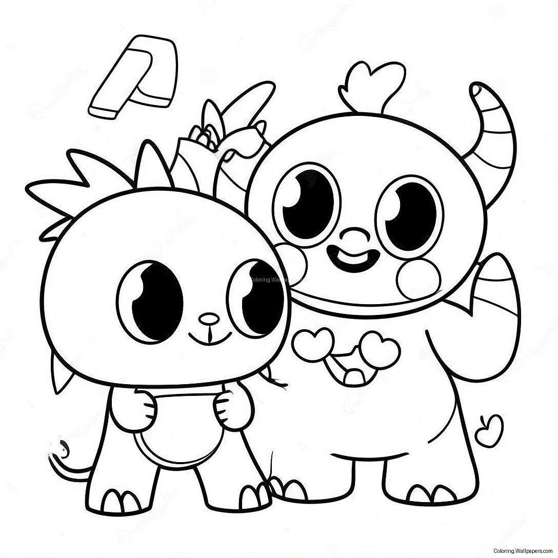 Cute Super Monsters Playing Together Coloring Page 37506