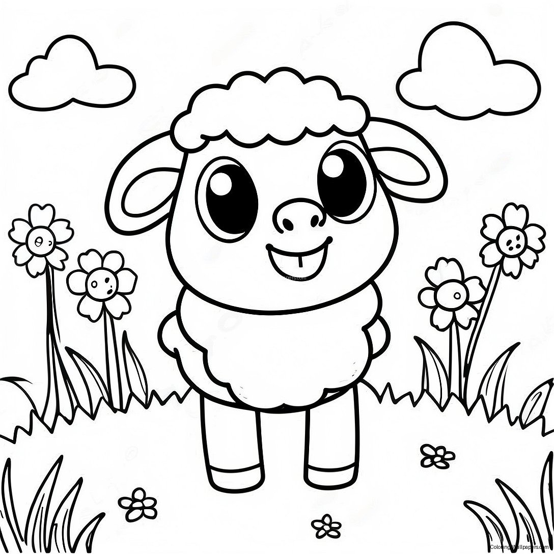 Cute Suzy Sheep In The Meadow Coloring Page 24481