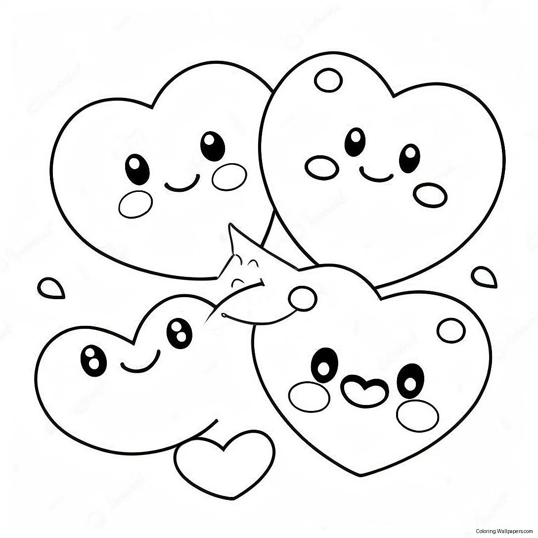 Cute Sweet Hearts With Smiling Faces Coloring Page 43359