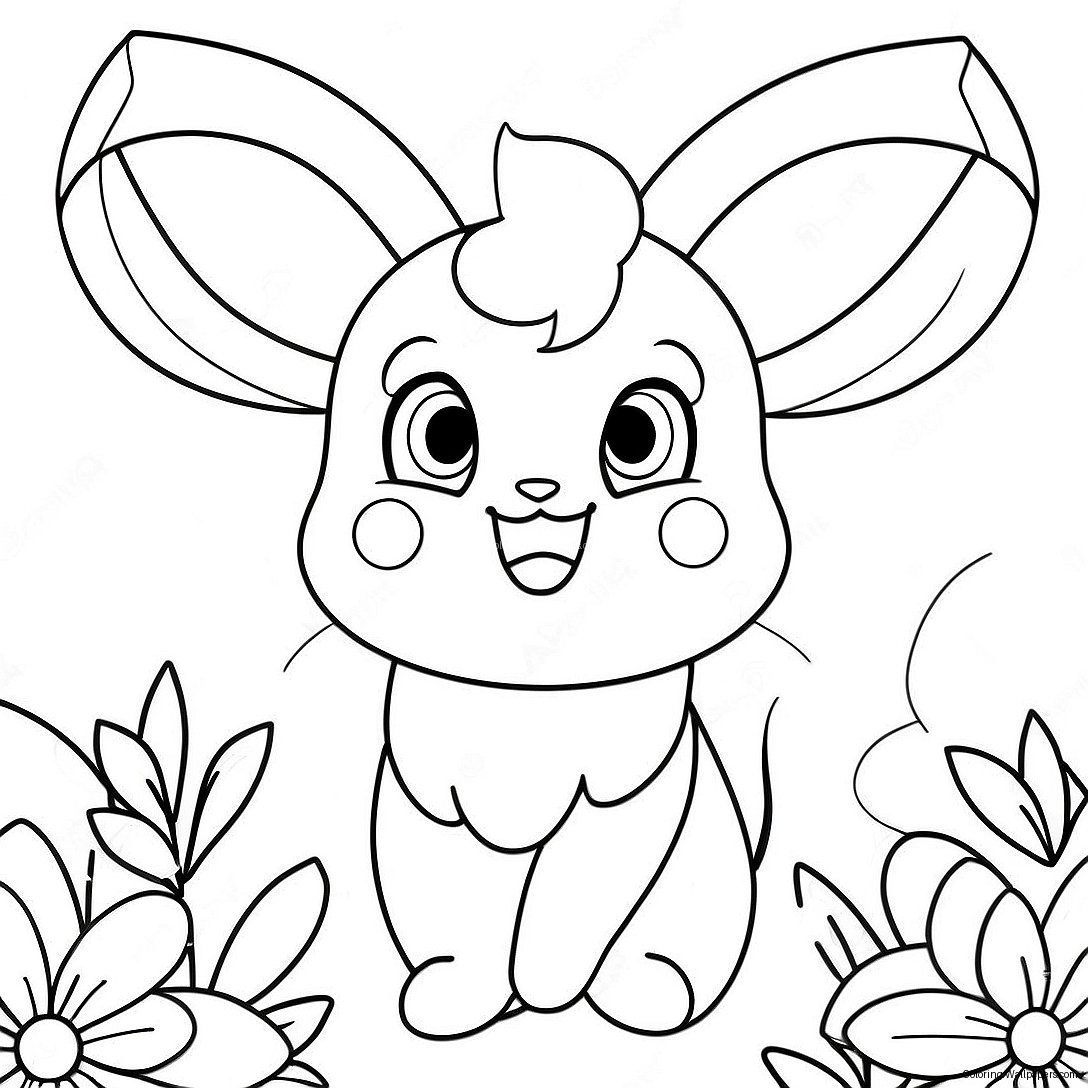 Söt Sylveon Med Blommor Färgläggningssida 13829