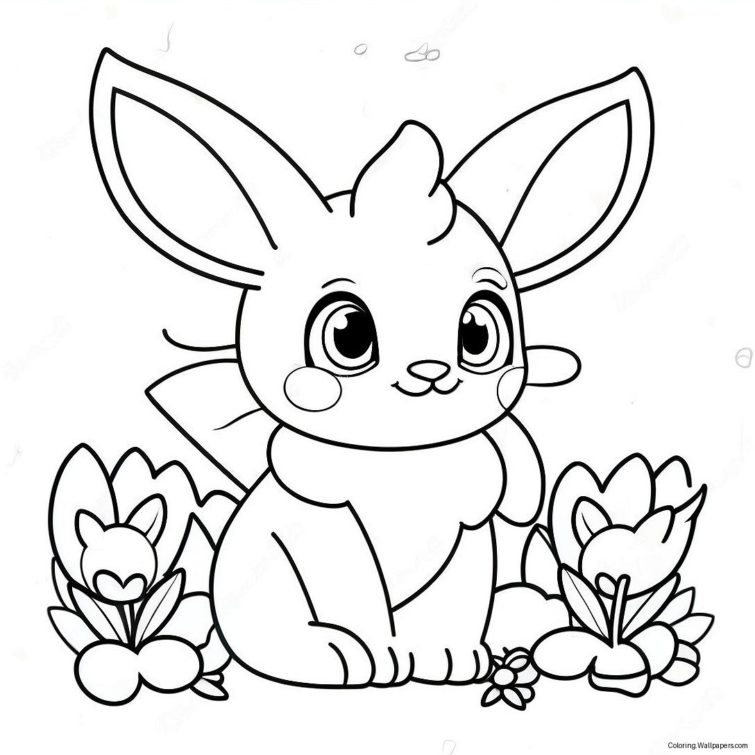 Söt Sylveon Med Blommor Färgläggningssida 13830