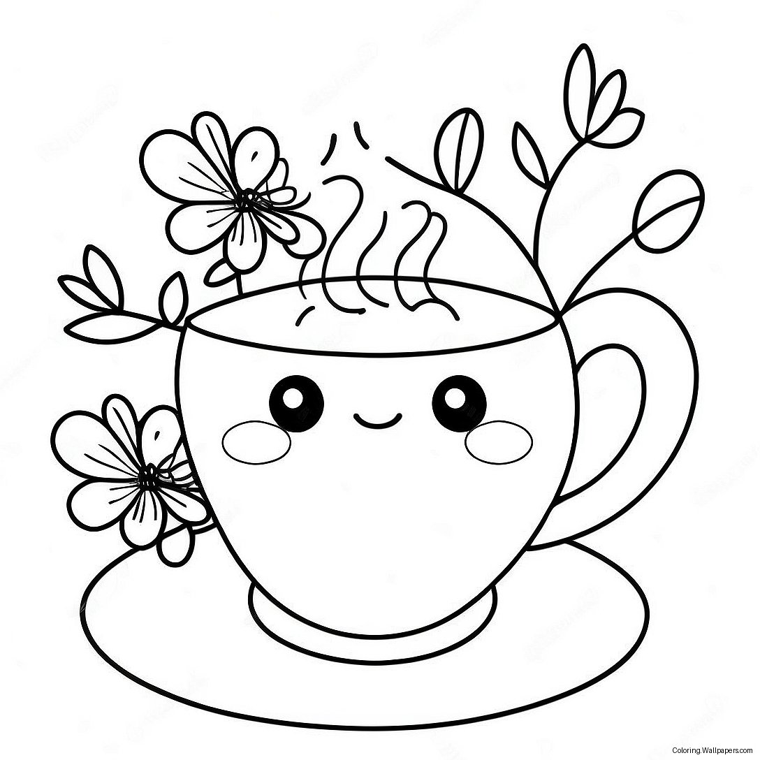 Cute Tea Cup Coloring Page 47368