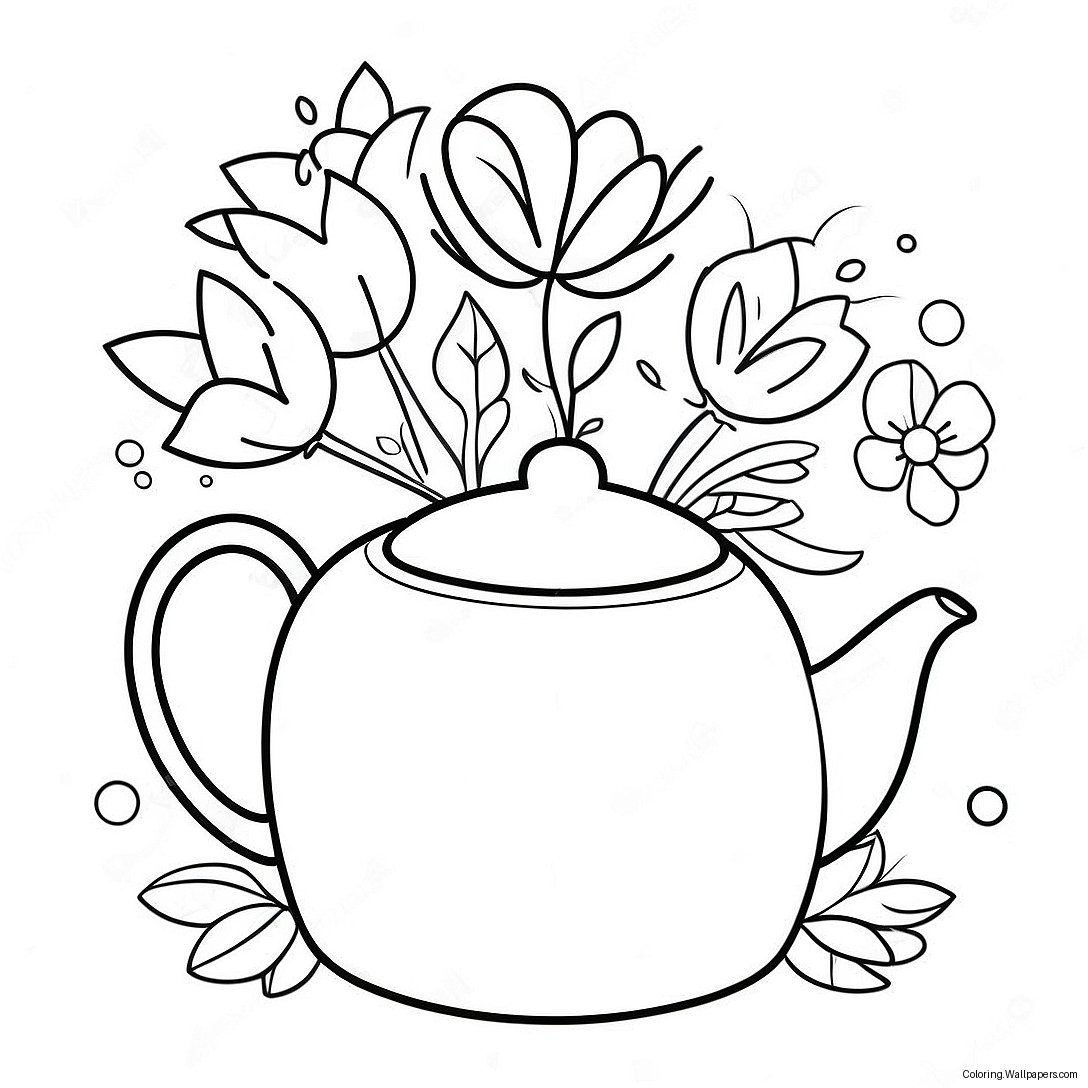 Cute Teapot With Flowers Coloring Page 54950