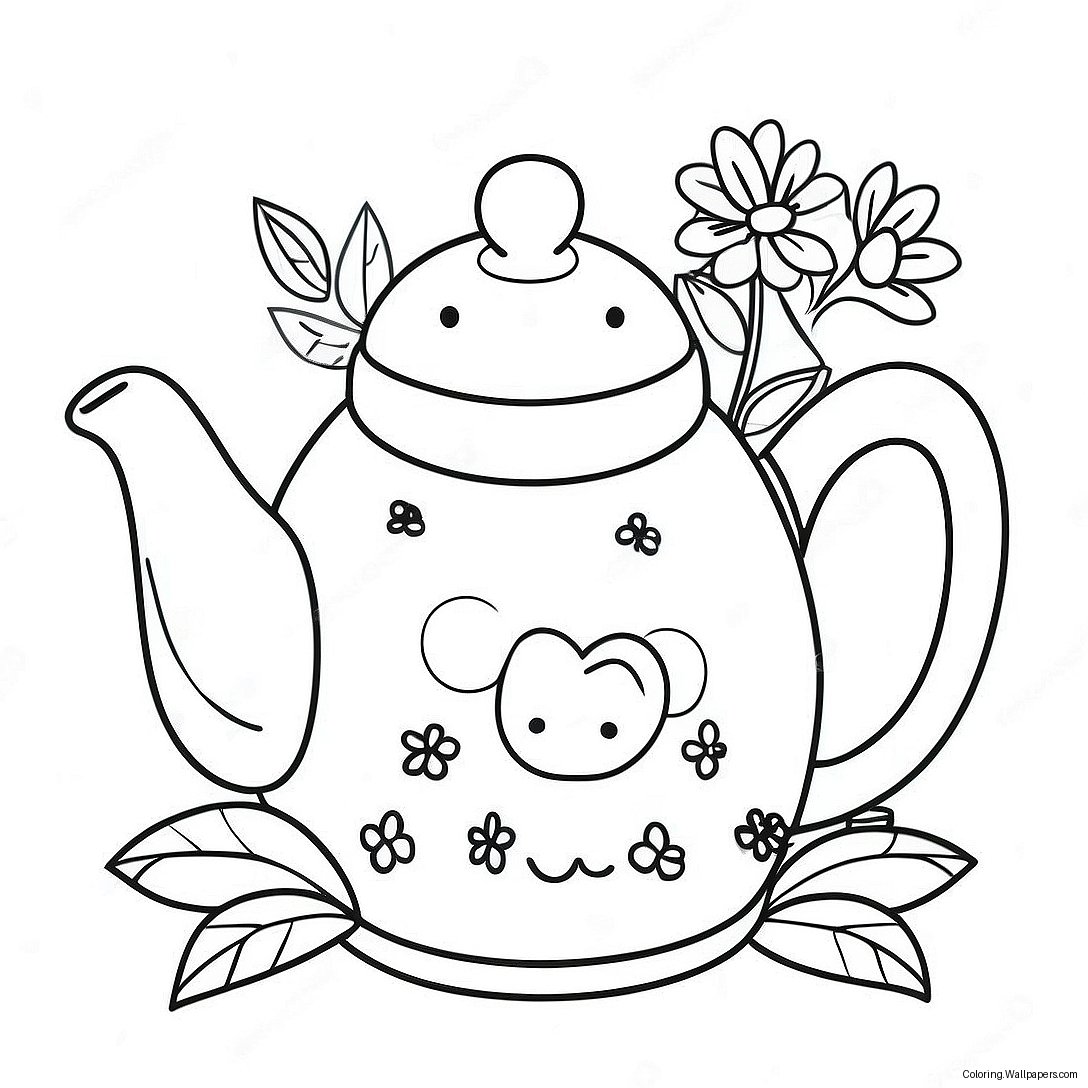 Cute Teapot With Flowers Coloring Page 54952