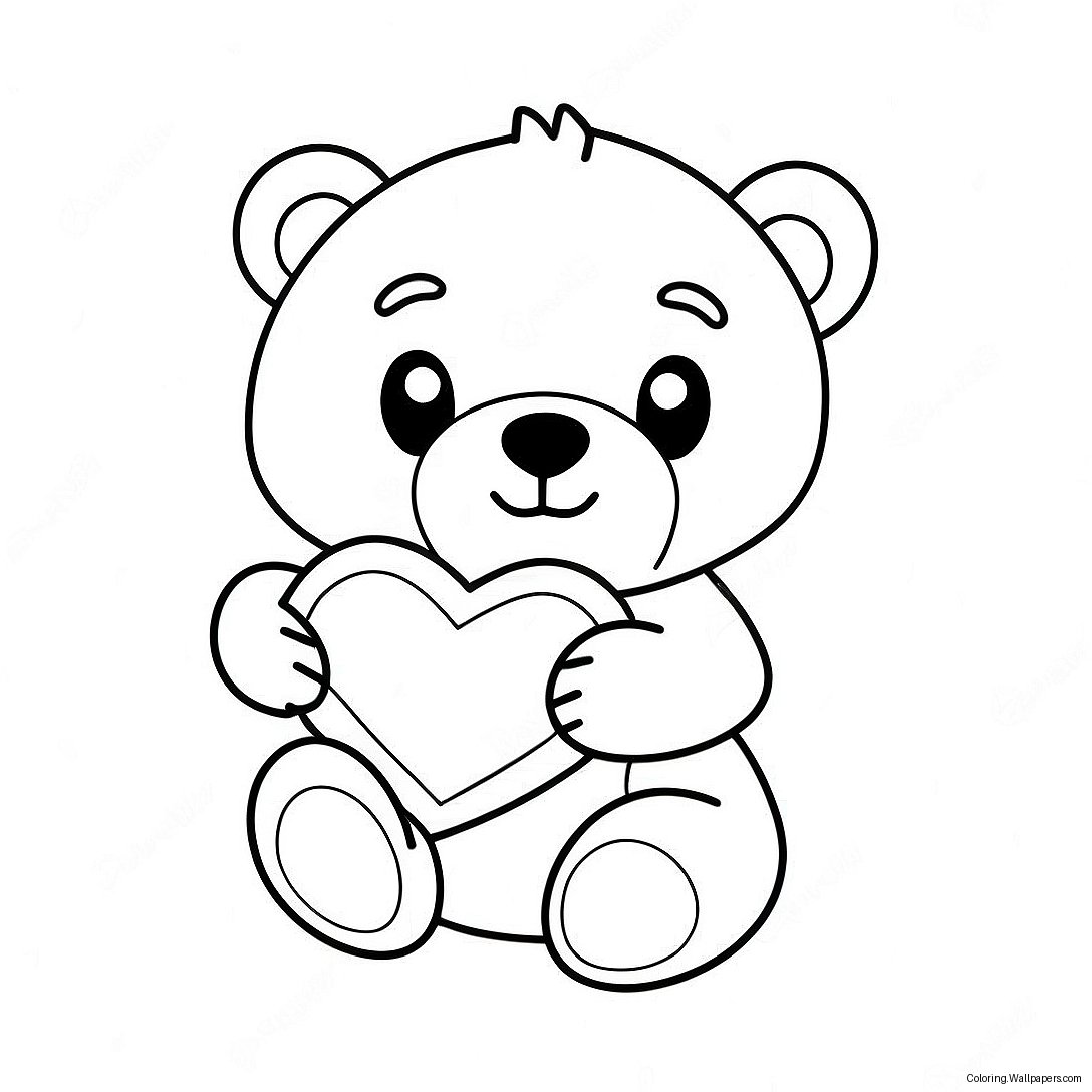 Cute Teddy Bear Holding A Heart Coloring Page 28242