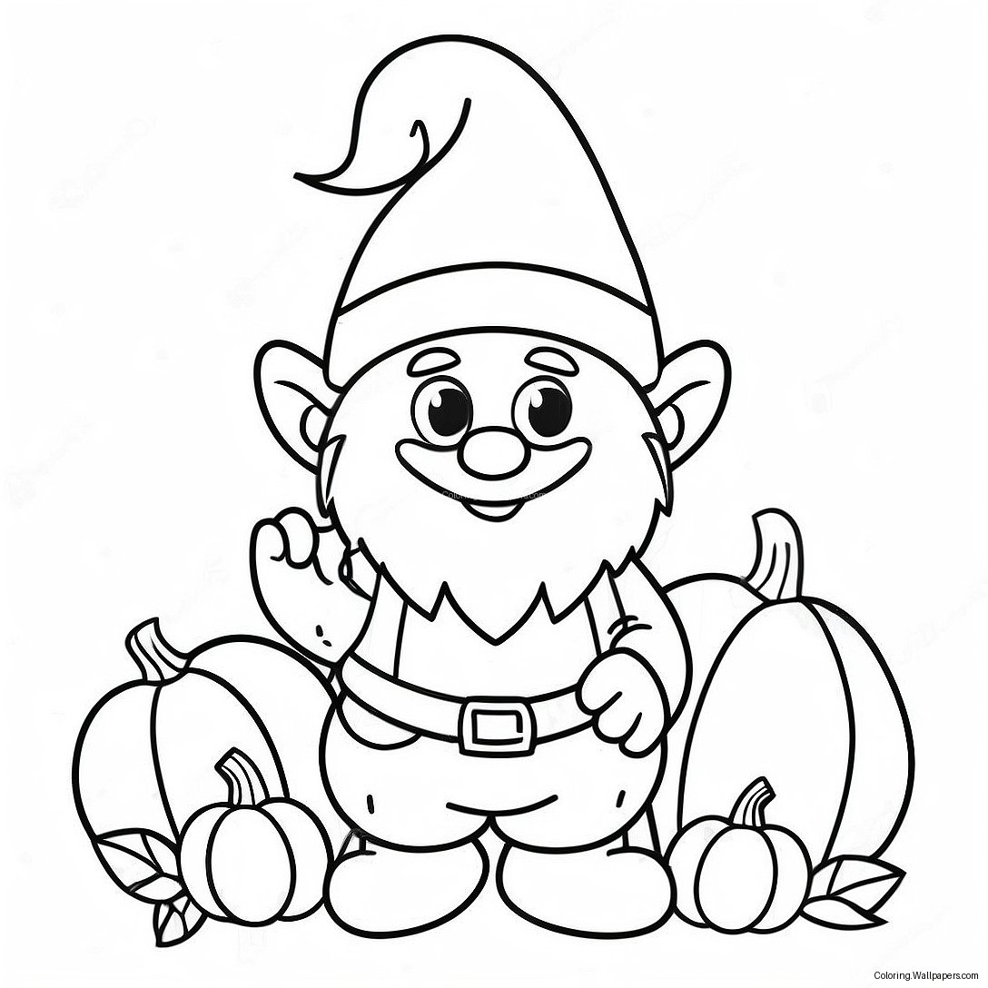 Söt Tacksägelse Gnome Med Pumpa Målarbild 55529