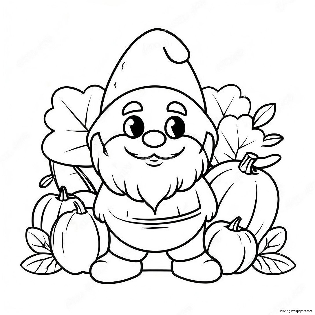 Søt Thanksgiving Gnome Med Gresskar Fargeleggingsark 55531