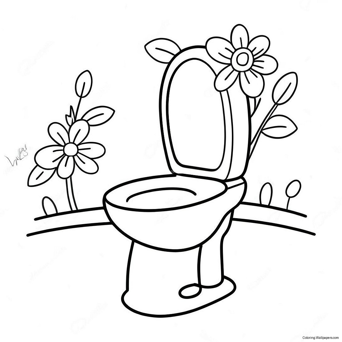 Schattig Toilet Met Bloemen Kleurplaat 31889