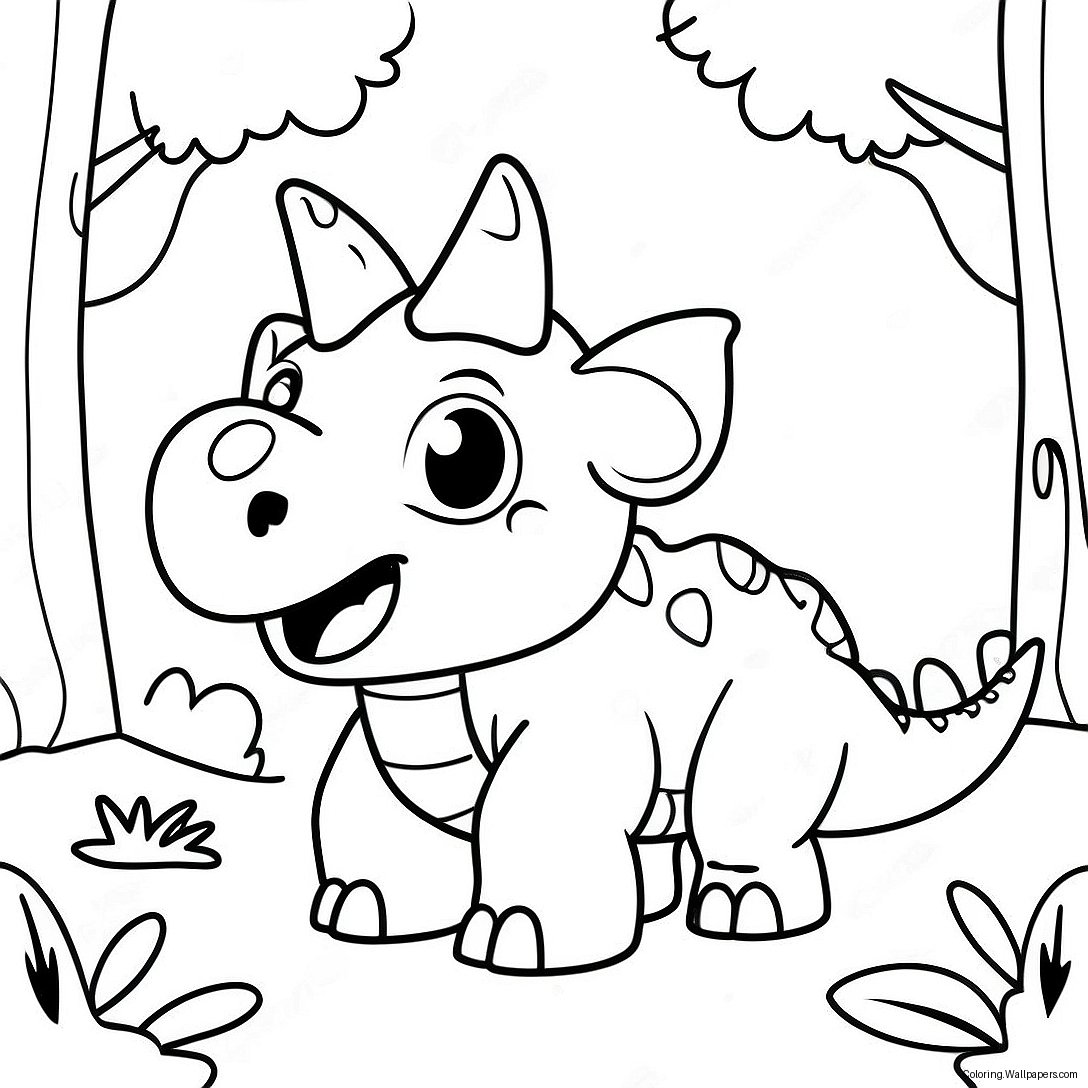 Niedlicher Triceratops Im Wald Ausmalbild 7061