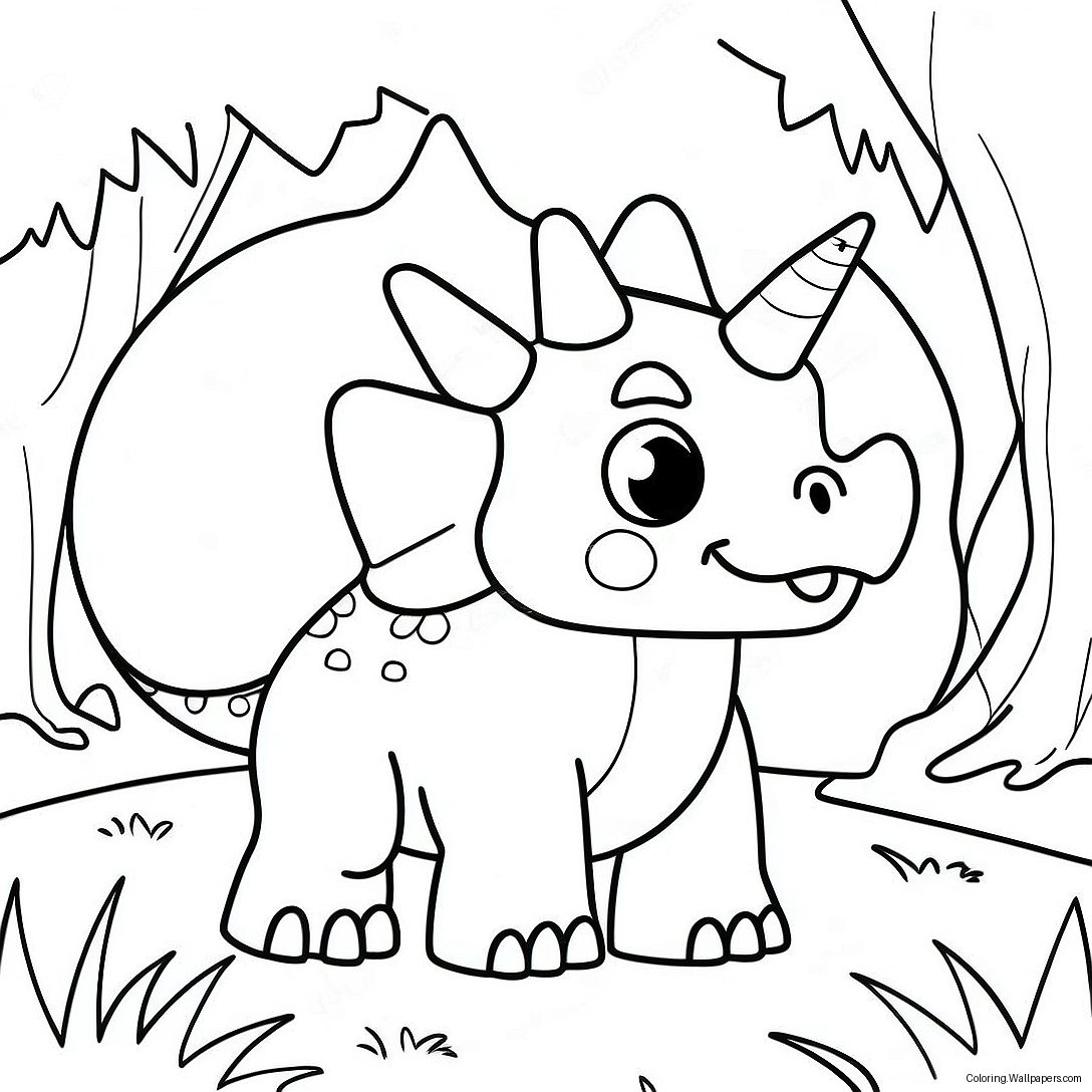 Cute Triceratops In A Forest Coloring Page 7064