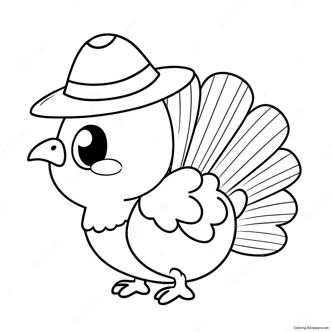 Cute Turkey With A Hat Coloring Page 32392