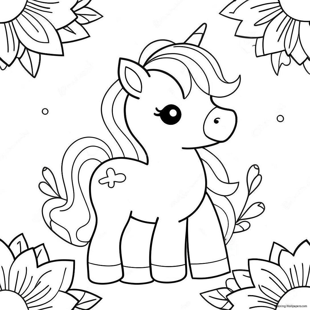 Cute Unicorn With Flowers Coloring Page 37244