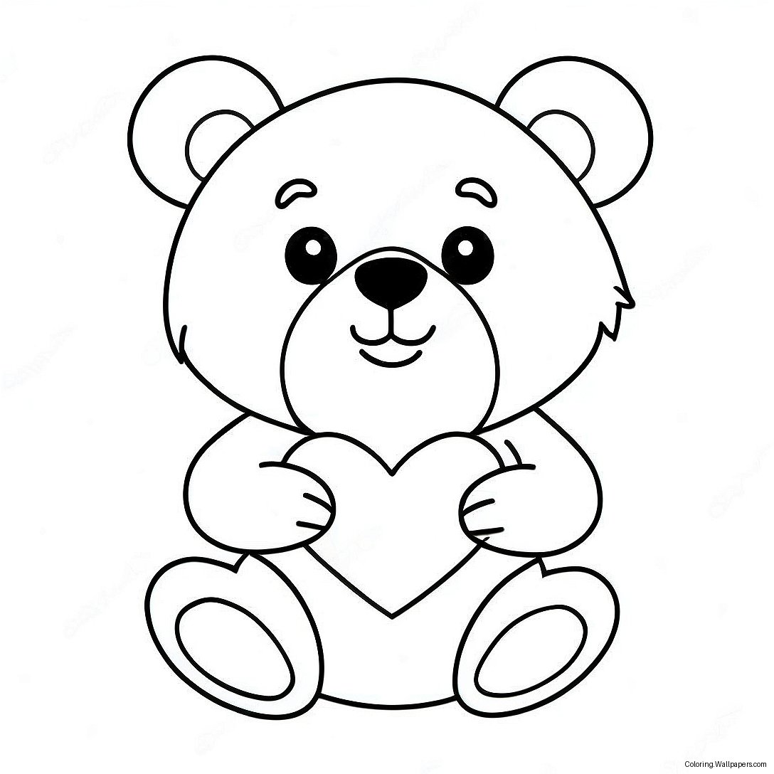 Cute Valentine's Bear Holding Heart Coloring Page 32200