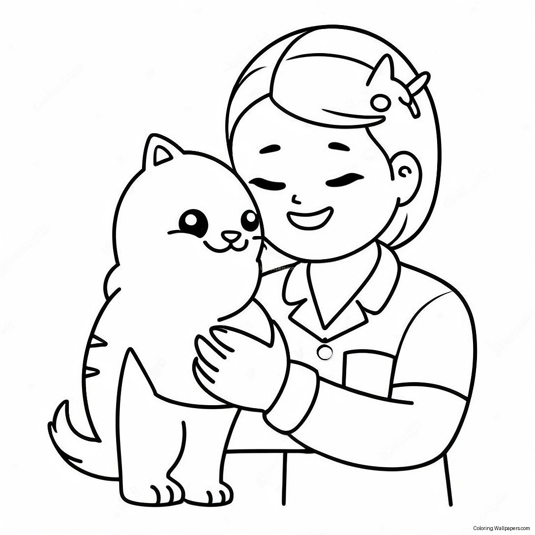 Cute Vet Tech With A Kitten Coloring Page 44596