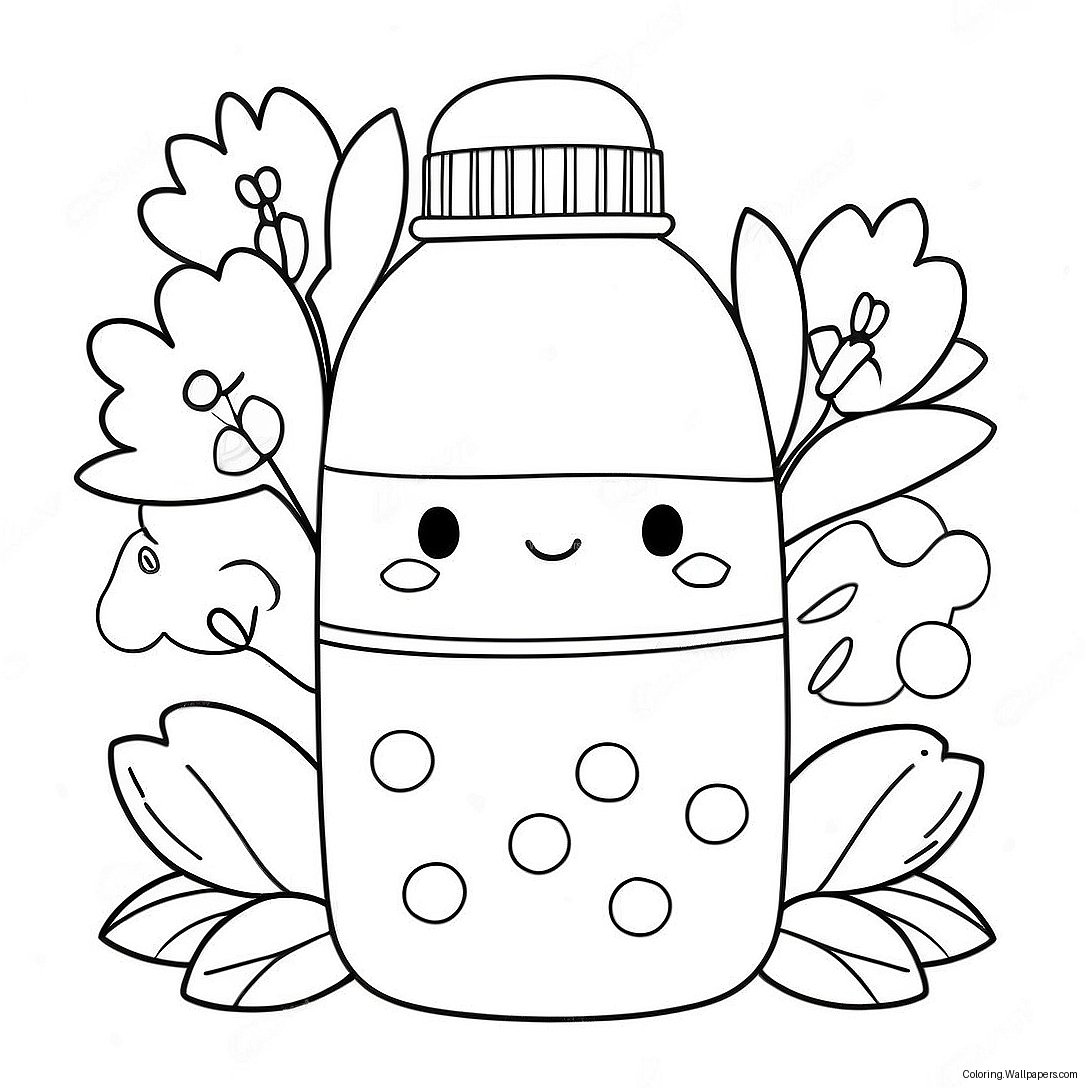 Cute Water Bottle With Flowers Coloring Page 29395