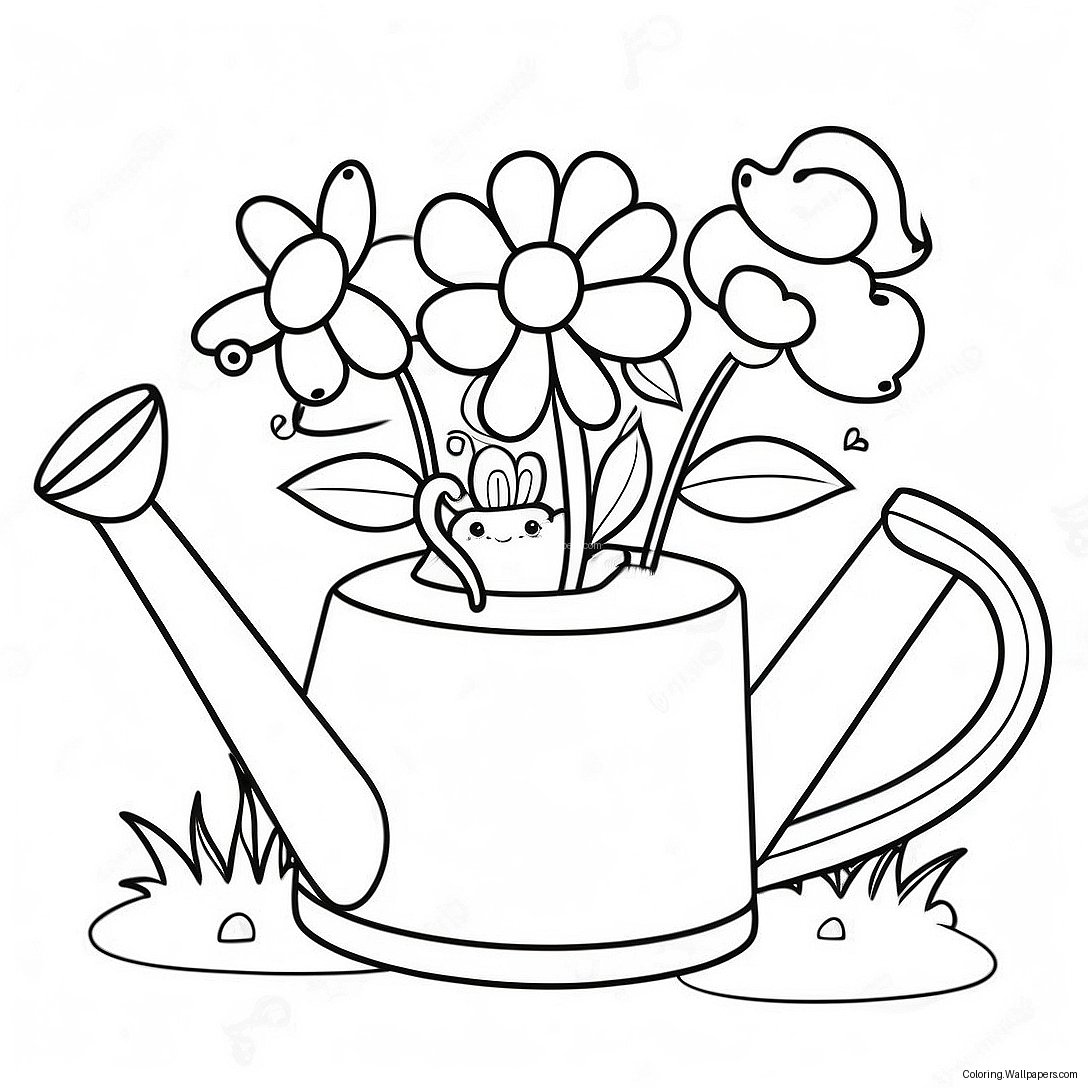 Cute Watering Can With Flowers Coloring Page 35433