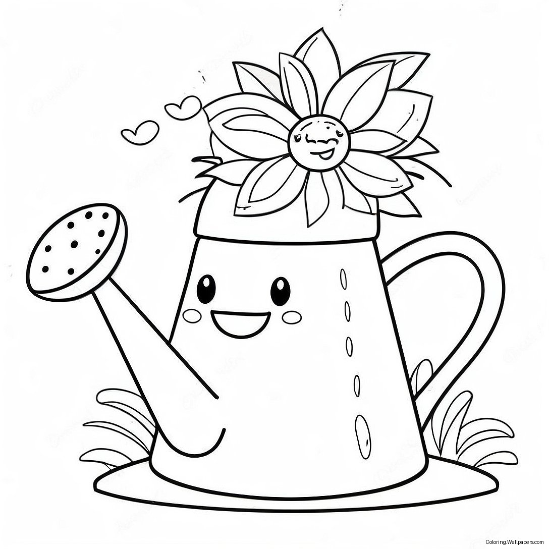 Cute Watering Can With Flowers Coloring Page 35435