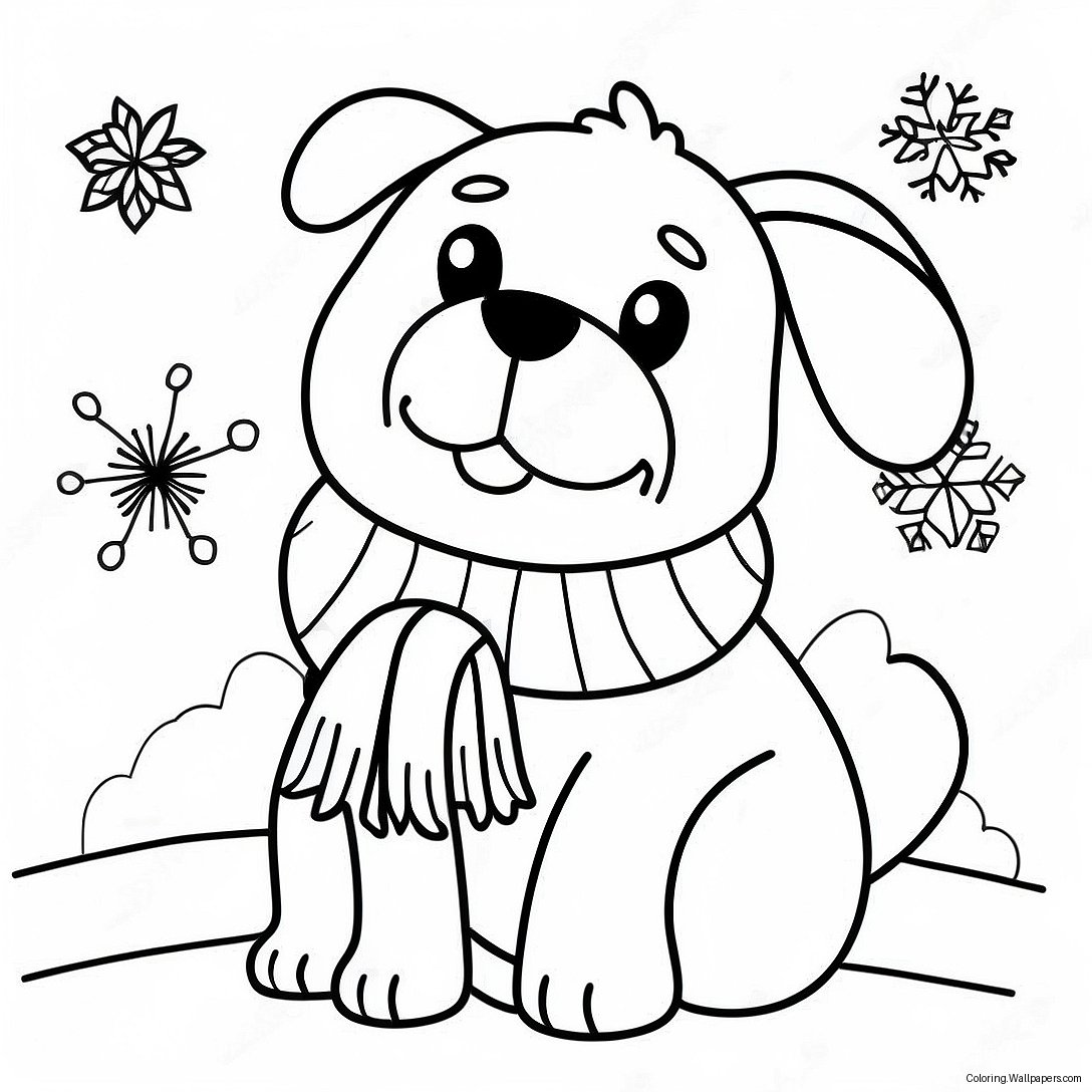 Página Para Colorir De Um Cachorro Fofo De Inverno Com Cachecol 38721