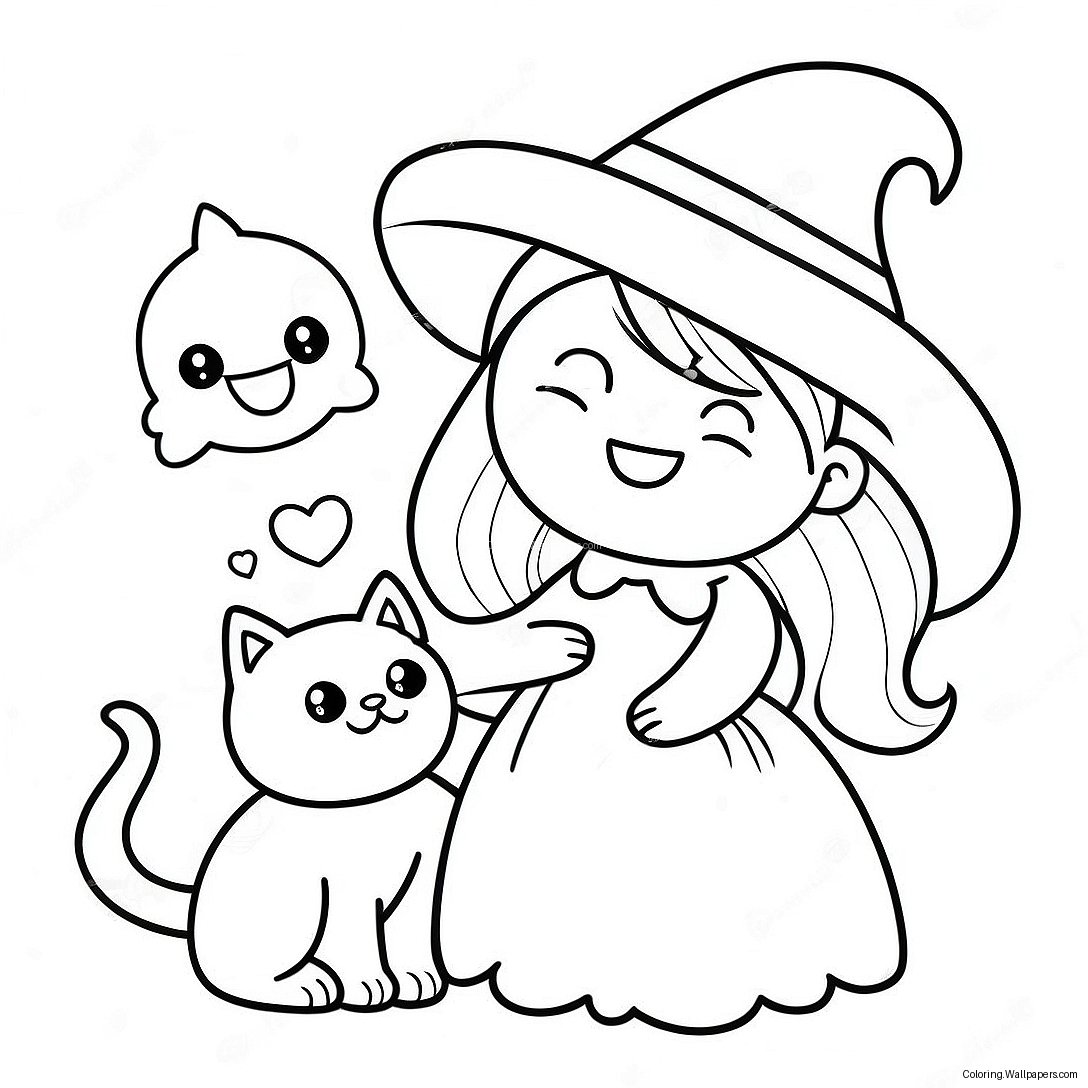 Cute Witch With A Cat Coloring Page 1477