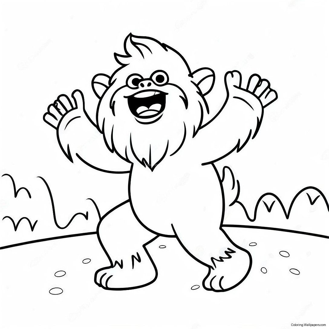 Cute Yeti Playing In The Snow Coloring Page 8644