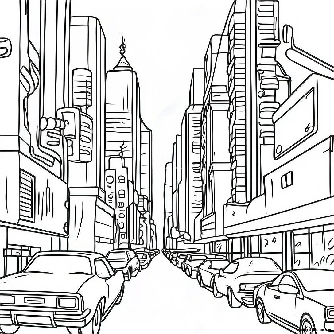 Cyberpunk Cityscape Coloring Page 23755