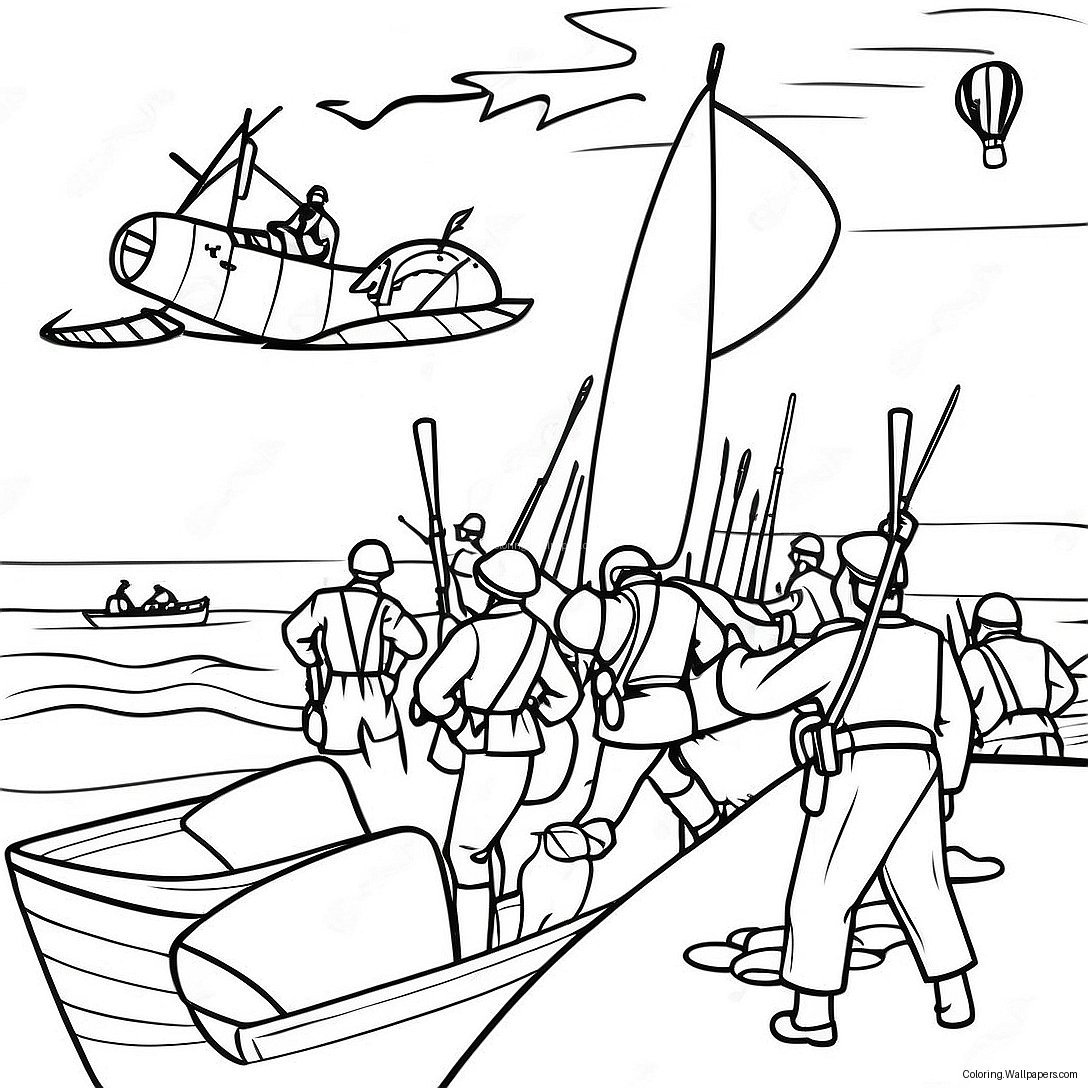 D-Day Historical Scene Coloring Page 38490