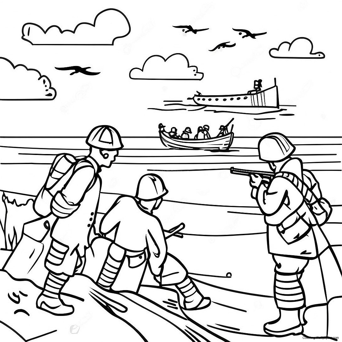 D-Day Historical Scene Coloring Page 38491