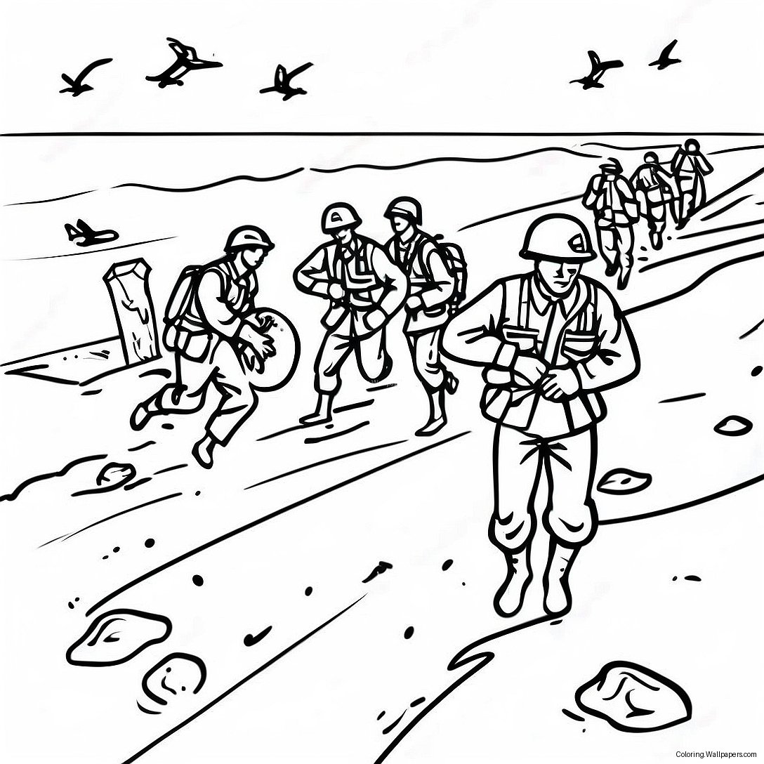 D-Day Soldiers Landing On Beach Coloring Page 38473