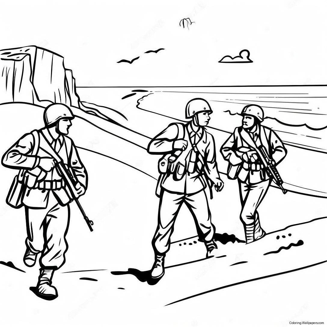 D-Day Soldiers Landing On Beach Coloring Page 38474