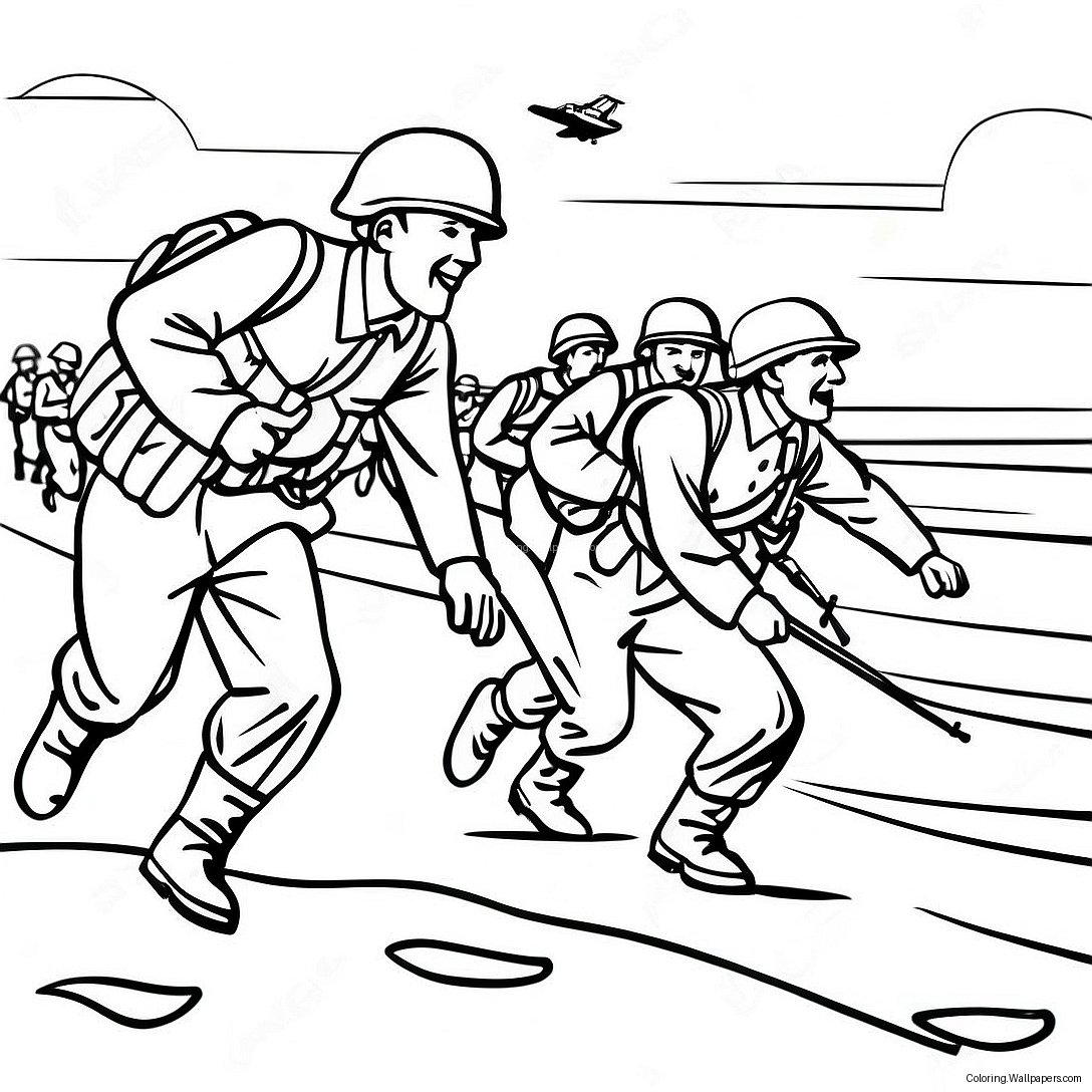 D-Day Soldiers Landing On Beach Coloring Page 38475