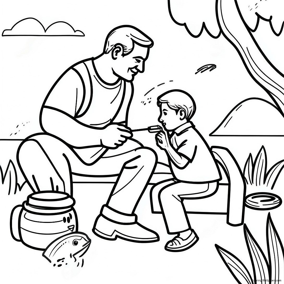 Dad And Son Fishing Together Coloring Page 24550