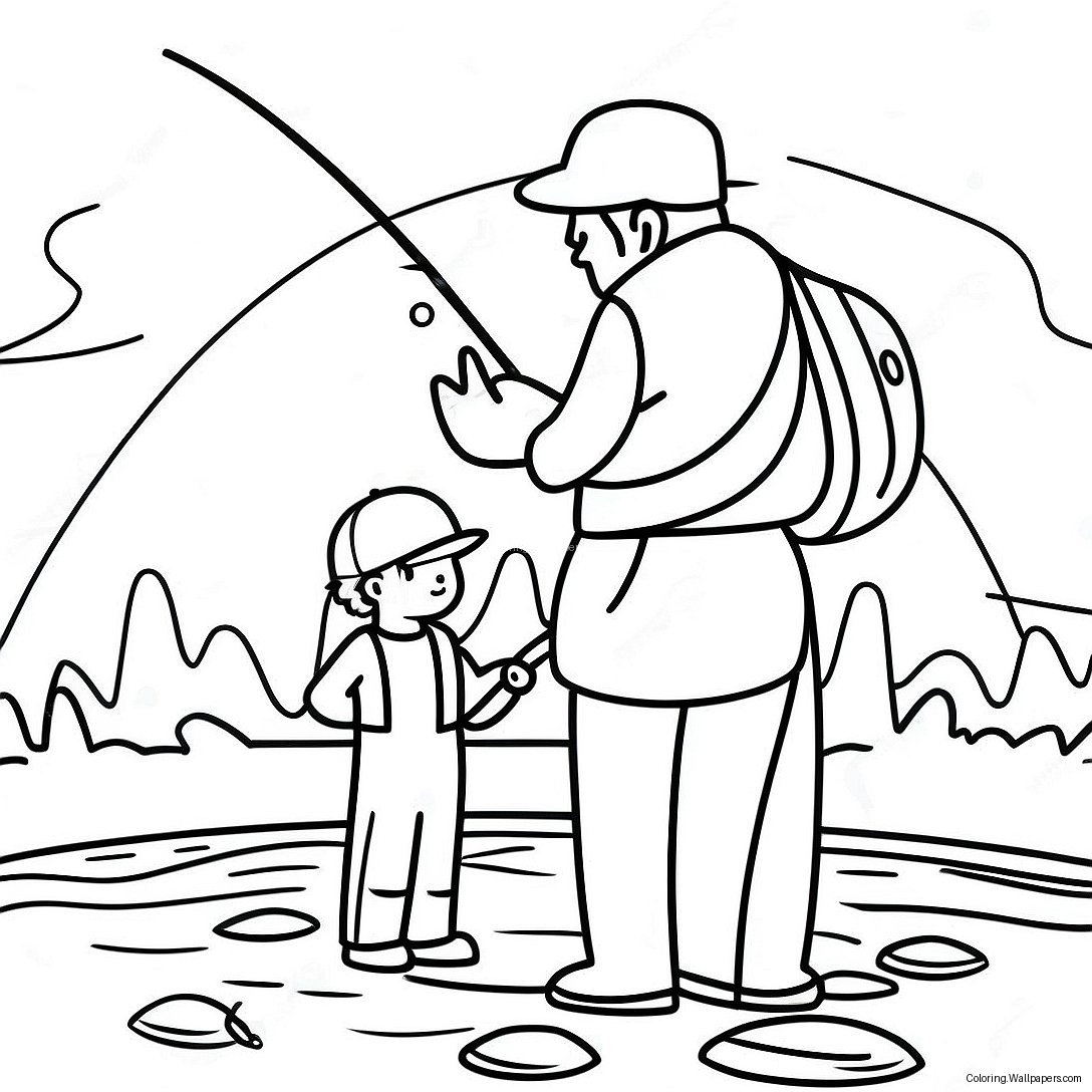 Dad And Son Fishing Together Coloring Page 24551