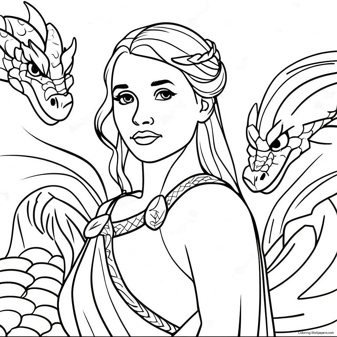 Daenerys Targaryen With Dragons Coloring Page 16139