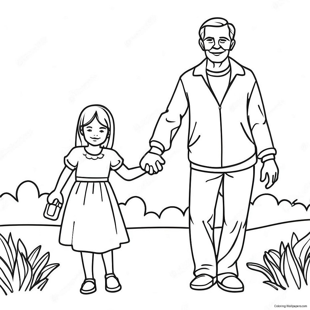 Página Para Colorear De La Hija Y El Padre Tomados De La Mano 8088