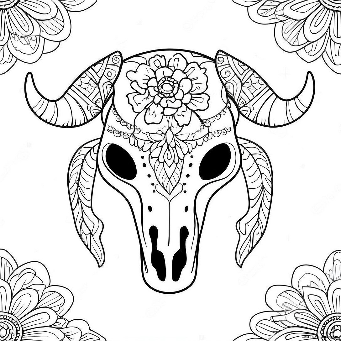 Página Para Colorear: Cráneo De Vaca Decorativo 54333