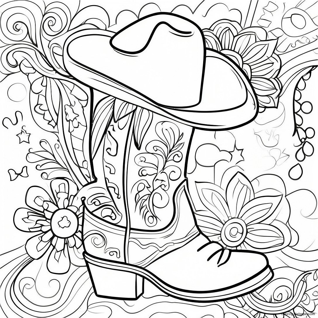 Página Para Colorir De Bota De Cowboy Decorativa 10567