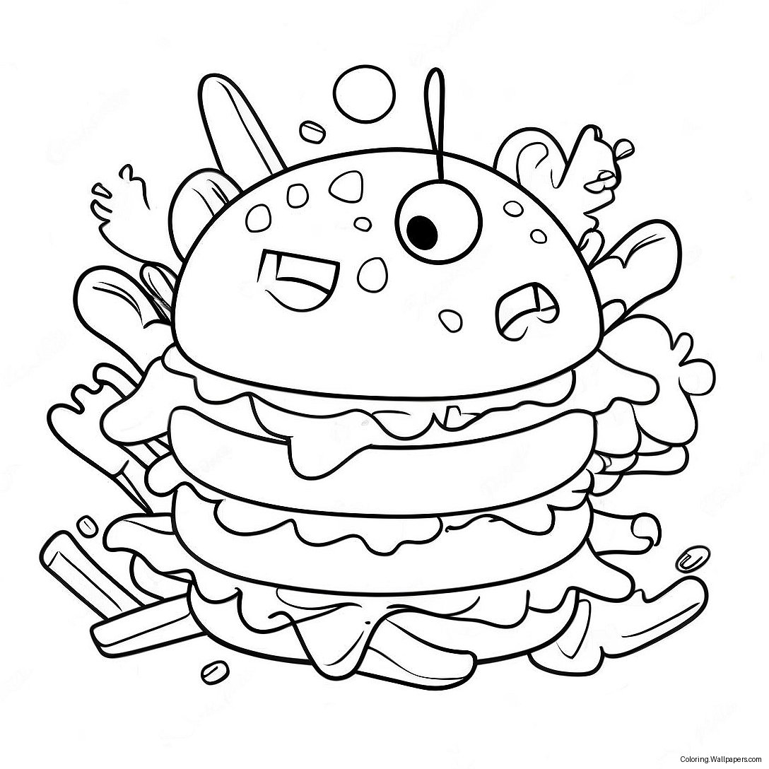 Página Para Colorir Do Krabby Patty Delicioso Com Coberturas 24669