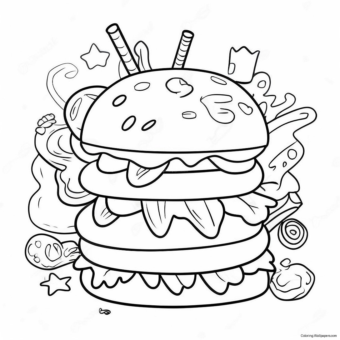 Pagina Da Colorare Del Delizioso Krabby Patty Con Condimenti 24671